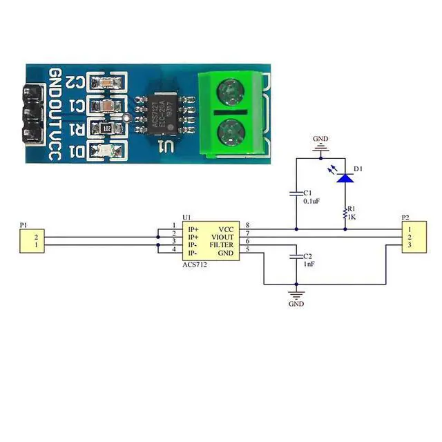 Alt view image 7 of 7 - 3PCS 20A Range Current Sensor ACS712 Module AC/DC for Arduino (20A)