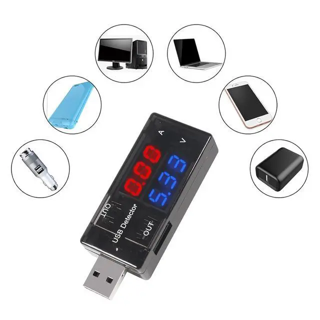 Alt view image 6 of 7 - 2PCS Dual USB Current Voltage Charging Detector Voltmeter Ammeter Charger Doctor USB Tester DC LED Display (Color: Red & Blue)