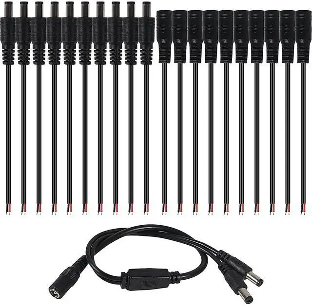Main image of 10Pairs 12v DC Power Cable Male Female Connectors 2.1mm x 5.5mm DC Pigtail Adapter for CCTV Security Camera,DVR,Car Rearview Monitor System Video,LED Strip Light