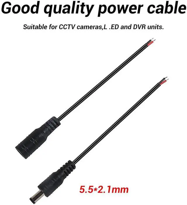 Alt view image 5 of 7 - 10Pairs 12v DC Power Cable Male Female Connectors 2.1mm x 5.5mm DC Pigtail Adapter for CCTV Security Camera,DVR,Car Rearview Monitor System Video,LED Strip Light