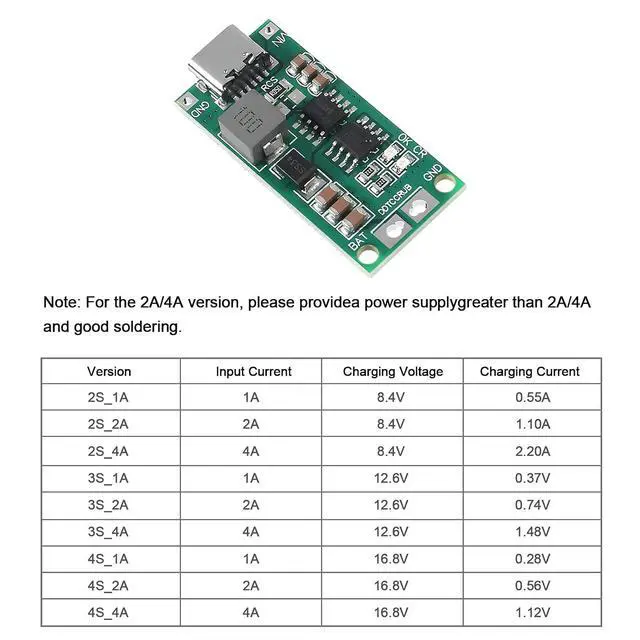Alt view image 7 of 7 - 2PCS Multi-Cell 2S 3S 4S Type-C USB Boost Converter to 8.4V 12.6V 16.8V Step-Up Power Module LiPo Polymer Li-Ion Charger Protection Board (2S 2A)