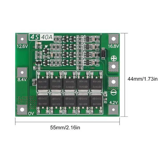Alt view image 6 of 6 - 2Pack Enhanced 4S 40A 16.8V Li-ion Lithium Battery Protection Board PCB BMS Charger Protection Circuit Balance Charging Module for Drill Motor Motorcycle Battery (4S 40A)