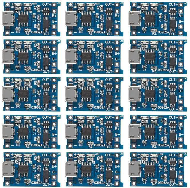 Main image of 15Pcs 5V 1A TP4056 Charging Module Micro USB 18650 Lithium Battery Charger Board with Protection