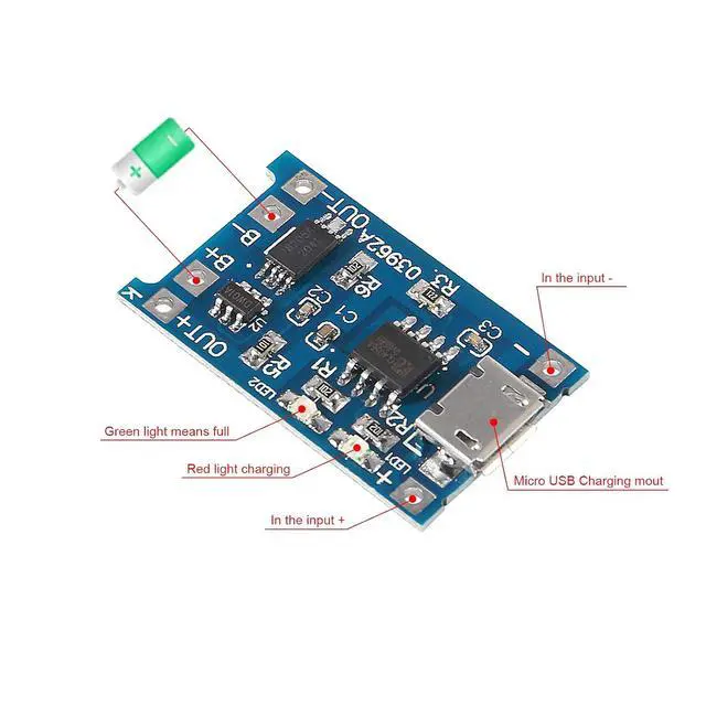 Alt view image 4 of 6 - 15Pcs 5V 1A TP4056 Charging Module Micro USB 18650 Lithium Battery Charger Board with Protection