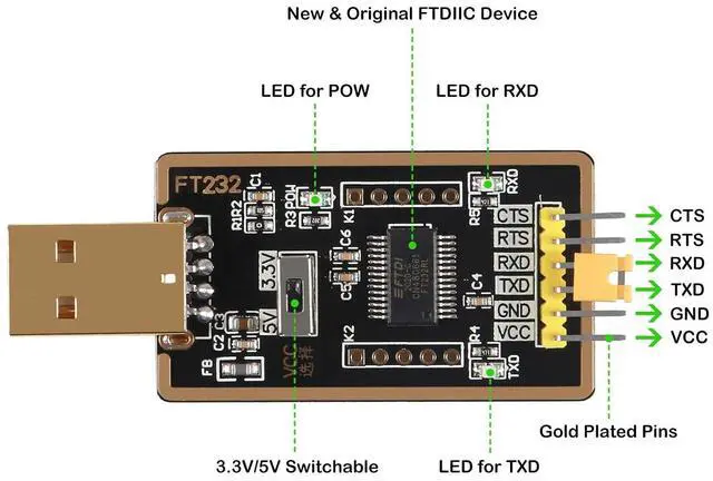 Alt view image 3 of 7 - FT232RL USB to TTL Adapter for Development Projects,USB to Serial Converter with Genuine FTDI USB UART Compatible with Windows 7/8/10/XP,Linux,Mac OS