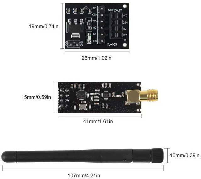 Alt view image 2 of 7 - 2Pcs NRF24L01+PA+LNA RF Wireless Transceiver Module with SMA Antenna 2.4G 1100m & Wireless Module with Breakout Adapter On-Board 3.3V Regulator