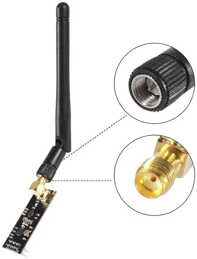 Alt view image 6 of 7 - 2Pcs NRF24L01+PA+LNA RF Wireless Transceiver Module with SMA Antenna 2.4G 1100m & Wireless Module with Breakout Adapter On-Board 3.3V Regulator
