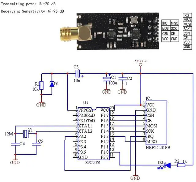 Alt view image 7 of 7 - 2Pcs NRF24L01+PA+LNA RF Wireless Transceiver Module with SMA Antenna 2.4G 1100m & Wireless Module with Breakout Adapter On-Board 3.3V Regulator