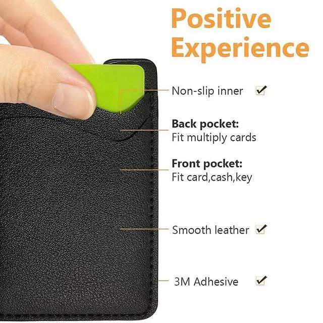 Alt view image 2 of 7 - Phone Card Holder, Leather Phone Wallet Stick On Card Holder Back of Phone | Credit Card Holder for Phone Case Compatible with Most of Cell Phone (, ) - 2Pack Black