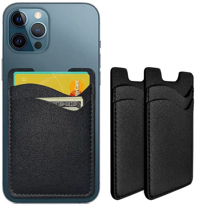 Main image of Phone Card Holder, Leather Phone Wallet Stick On Card Holder Back of Phone | Credit Card Holder for Phone Case Compatible with Most of Cell Phone (, ) - 2Pack Black