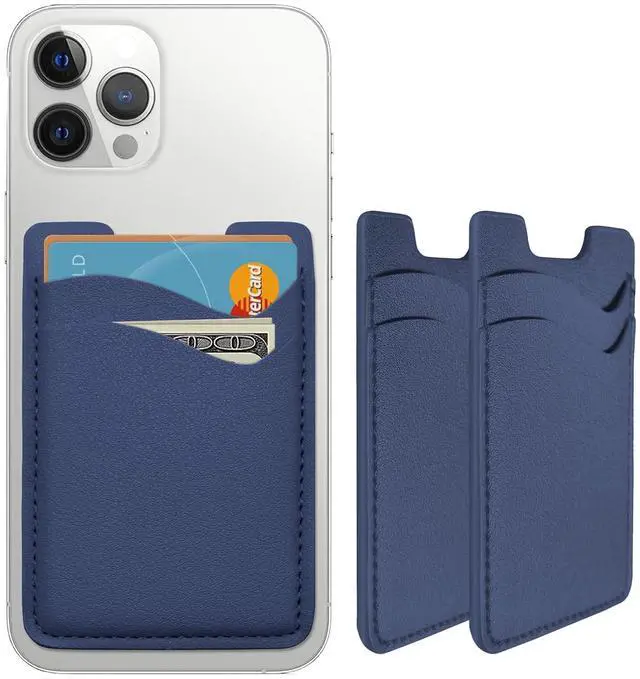 Main image of Phone Wallet, Leather Phone Card Holder, Stretchy Card Holder Back of Phone | Credit Card Holder for Phone Case Compatible with Most of Cell Phone (, ) - 2Pack Navy Blue