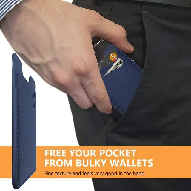 Alt view image 4 of 7 - Phone Wallet, Leather Phone Card Holder, Stretchy Card Holder Back of Phone | Credit Card Holder for Phone Case Compatible with Most of Cell Phone (, ) - 2Pack Navy Blue