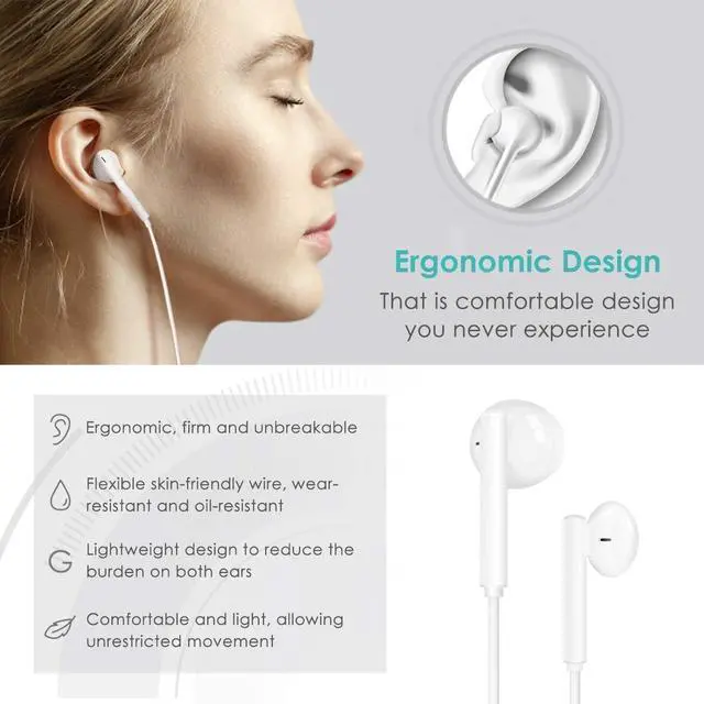 Alt view image 3 of 7 - USB C Headphones for 17/17Pro/16e/15 Type C Earbuds Wired Earphones | (Microphone & Remote Control) Noise Cancelling Wired USB C Earphones, S25/S24/S23/S22/S21/Ultra Note10/20, Pixel