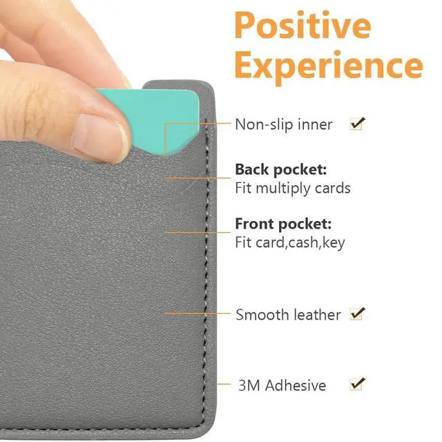Alt view image 2 of 7 - Leather Phone Card Holder - Stick On Wallet, Compatible with & , 2-Pack Grey
