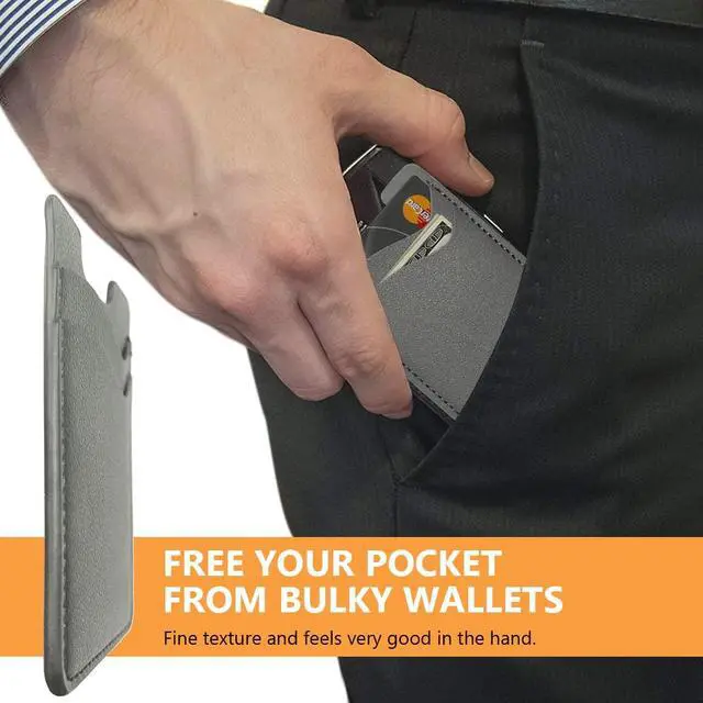 Alt view image 3 of 7 - Leather Phone Card Holder - Stick On Wallet, Compatible with & , 2-Pack Grey