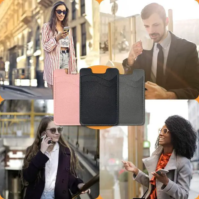Alt view image 6 of 7 - Leather Phone Card Holder - Stick On Wallet, Compatible with & , 2-Pack Grey