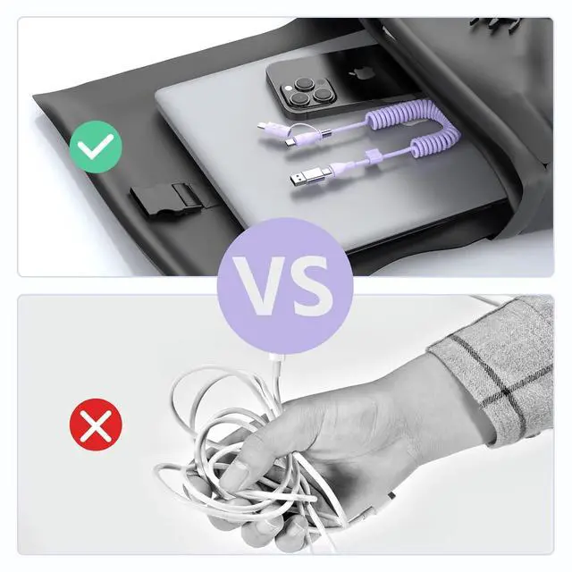 Alt view image 6 of 7 - Carplay 4-in-1 Coiled USBA/Type C to USB-C/Lightning Multi Charge Cable for Carplay& Android Auto,60W Fast Charge&Data Sync Car Charger Cord for 15/14/13/12,,Android-Purple