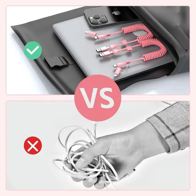 Alt view image 5 of 7 - 2Pack CarPlay Coiled Multi 4-in-1 USB A/Type C to USB-C/Lightning Cable for Car,60W Fast Charge &Data Sync 4Ft Short Charger Cord for 14/13/12/11 SE/Xr/ Pro,Android,MFi-Pink