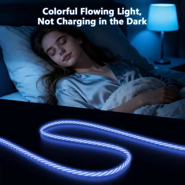 Alt view image 5 of 7 - 3-in-1 Light Up LED Flowing Lightning/Type C/Micro USB Car Glowing Charge Cable for ,Blue Multi RGB Car Charger Cord for 15/14/13/12/11 Pro Max/XR/XS/SE,/Android/-4FT