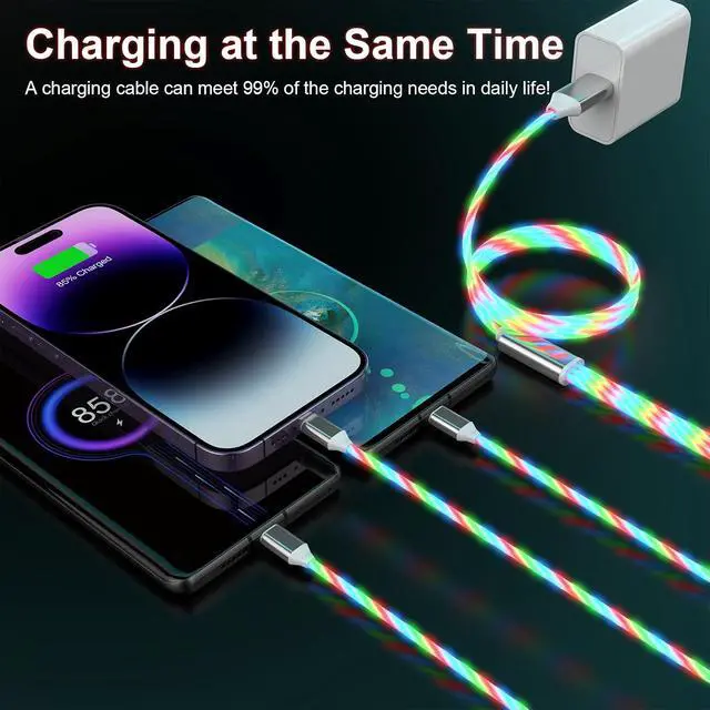 Alt view image 2 of 7 - 3-in-1 Light Up LED Flowing Lightning/Type C/Micro USB Car Glowing Charge Cable for ,Colorful Multi RGB Car Charger Cord for 14/13/12/11 Pro Max/XR/XS/SE,/Android/-4FT