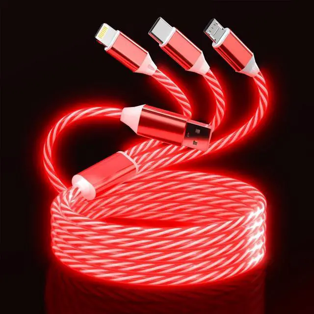 Main image of 3-in-1 Light Up LED Flowing Lightning/Type C/Micro USB Car Glowing Charge Cable for ,Red Multi RGB Car Charger Cord for 15/14/13/12/11 Pro Max/XR/XS/SE,/Android/-4FT