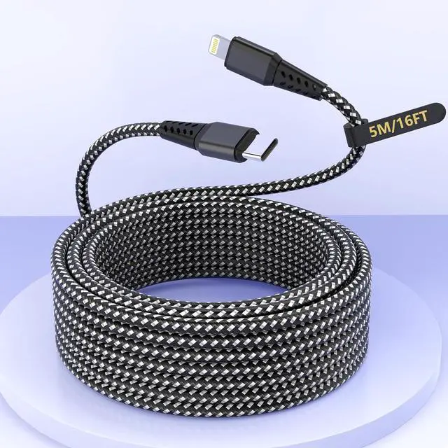 Main image of 16FT/5M Extra Long USB C to Lightning Charger Cable for , MFi Certified Charger Cord, Fast Charging Nylon Braided Sync Data Charge Cord for 14 Pro Max/14/13Pro/12/11/X/XS/XR/8/7/