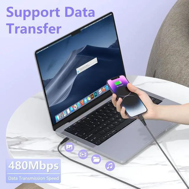 Alt view image 3 of 7 - 16FT/5M Extra Long USB C to Lightning Charger Cable for , MFi Certified Charger Cord, Fast Charging Nylon Braided Sync Data Charge Cord for 14 Pro Max/14/13Pro/12/11/X/XS/XR/8/7/