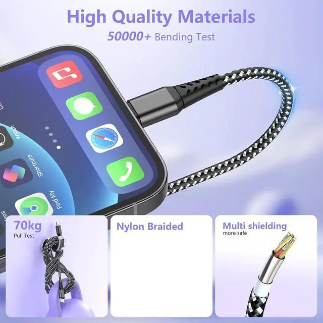 Alt view image 4 of 7 - 16FT/5M Extra Long USB C to Lightning Charger Cable for , MFi Certified Charger Cord, Fast Charging Nylon Braided Sync Data Charge Cord for 14 Pro Max/14/13Pro/12/11/X/XS/XR/8/7/