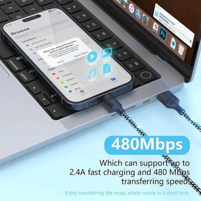 Alt view image 3 of 7 - 16FT Extra Long USB A to Lightning Charger Cable for , MFi Certified Charger Cord, 5M Fast Charging Nylon Braided Charge Cord for 14 Pro Max/14/13Pro/12/11/X/XS/XR/8/7/6/-Black