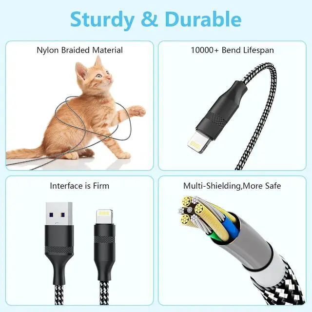 Alt view image 5 of 7 - 16FT Extra Long USB A to Lightning Charger Cable for , MFi Certified Charger Cord, 5M Fast Charging Nylon Braided Charge Cord for 14 Pro Max/14/13Pro/12/11/X/XS/XR/8/7/6/-Black
