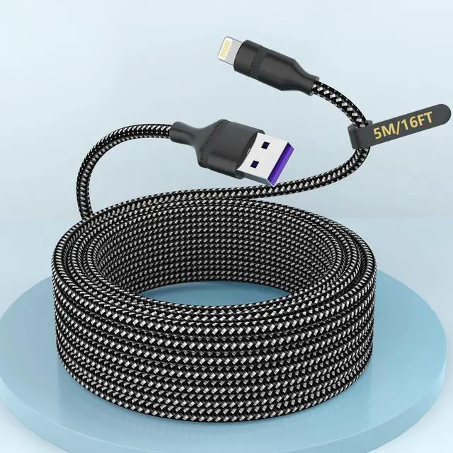 Main image of 16FT Extra Long USB A to Lightning Charger Cable for , MFi Certified Charger Cord, 5M Fast Charging Nylon Braided Charge Cord for 14 Pro Max/14/13Pro/12/11/X/XS/XR/8/7/6/-Black