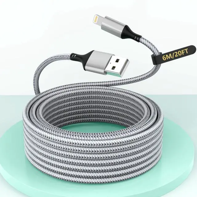 Main image of 20FT Extra Long USB A to Lightning Charger Cable for , MFi Certified Charger Cord, 6M Fast Charging Nylon Braided Charge Cord for 14 Pro Max/14/13Pro/12/11/X/XS/XR/8/7/6/-Gray
