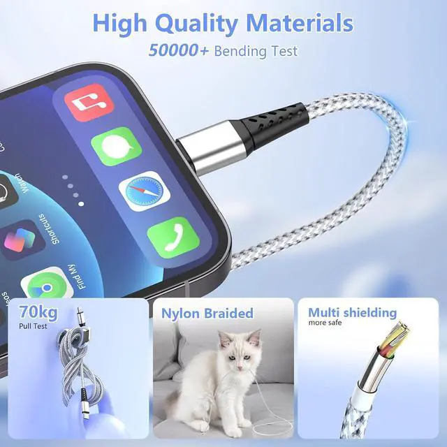 Alt view image 6 of 7 - 16FT Extra Long USB C to Lightning Charger Cable for , MFi Certified Charger Cord, Nylon Braided Sync Data Charge Cord for 14 Pro Max/14/13Pro/12/11/X/XS/XR/-Silver