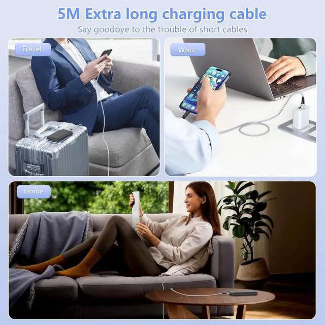 Alt view image 7 of 7 - 16FT Extra Long USB C to Lightning Charger Cable for , MFi Certified Charger Cord, Nylon Braided Sync Data Charge Cord for 14 Pro Max/14/13Pro/12/11/X/XS/XR/-Silver