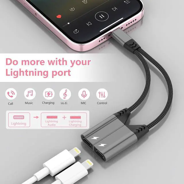 Alt view image 3 of 7 - Magnetic 2-in-1 to Dual Lightning Audio Jack Headphone and Charger Cable Splitter,Earphone Converter Adapter Support Music+Charge+HiFi+Mic for 14 Pro/14 13 12, MFi Certified