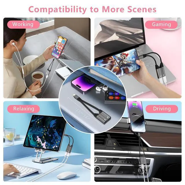 Alt view image 7 of 7 - Magnetic 2-in-1 to Dual Lightning Audio Jack Headphone and Charger Cable Splitter,Earphone Converter Adapter Support Music+Charge+HiFi+Mic for 14 Pro/14 13 12, MFi Certified