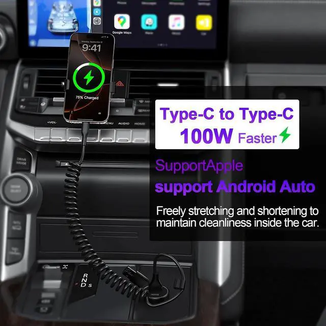 Alt view image 4 of 7 - CarPlay Multi Coiled 3-in-1 USBA/Type C to USB-C Short Car Cable Combo for 16 15 Pro Max Plus,4FT Fast Charge & Data Sync Charger Cord for , Pro,,Pixel,,Android Auto
