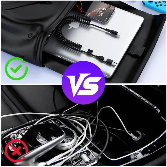 Alt view image 5 of 7 - CarPlay Multi Coiled 3-in-1 USBA/Type C to USB-C Short Car Cable Combo for 16 15 Pro Max Plus,4FT Fast Charge & Data Sync Charger Cord for , Pro,,Pixel,,Android Auto