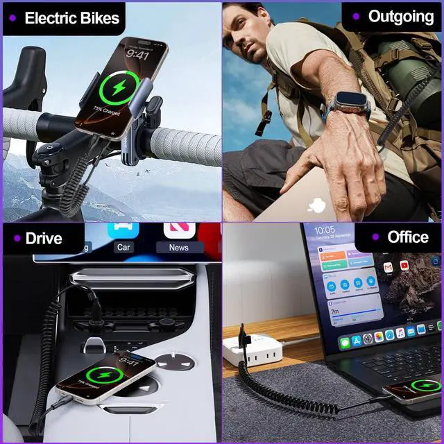 Alt view image 7 of 7 - CarPlay Multi Coiled 3-in-1 USBA/Type C to USB-C Short Car Cable Combo for 16 15 Pro Max Plus,4FT Fast Charge & Data Sync Charger Cord for , Pro,,Pixel,,Android Auto