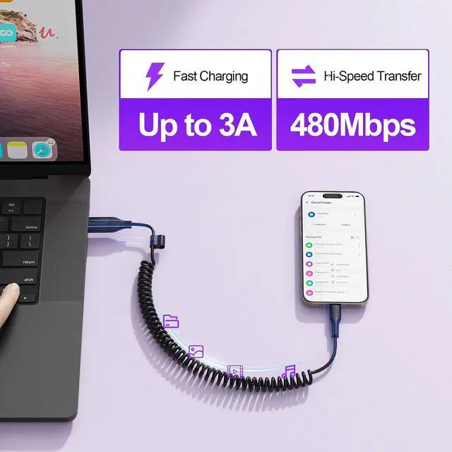 Alt view image 6 of 7 - CarPlay Multi Coiled 3-in-1 USBA/Type C to USB-C Short Car Cable Combo for 16 15 Pro Max Plus,4FT Fast Charge & Data Sync Charger Cord for , Pro,,Pixel,,Android Auto