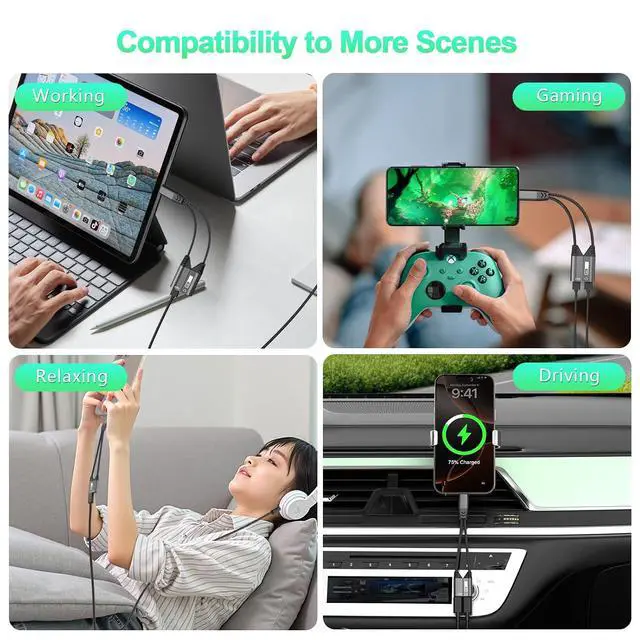 Alt view image 7 of 7 - 2 in 1 Magnetic USB C to Dual USB C Audio Jack Headphone Splitter and 60W Fast Charge Cable Adapter for Type C Devices,Fast Charge Earphone Converter for 15 16/// Pro Air