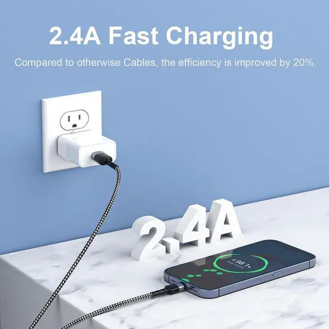 Alt view image 3 of 7 - 5Pack Short + Long Charge Cable1M/3FT*2+2M/6FT*2+3M/10FT*1,USB A to Lightning Cable Nylon Braided Sync Data Charger Cord for 14 13 12 11 Pro Max Xr X 8 7 6 Plus SE