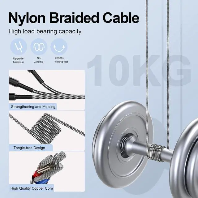 Alt view image 6 of 7 - 5Pack Short + Long Charge Cable1M/3FT*2+2M/6FT*2+3M/10FT*1,USB A to Lightning Cable Nylon Braided Sync Data Charger Cord for 14 13 12 11 Pro Max Xr X 8 7 6 Plus SE