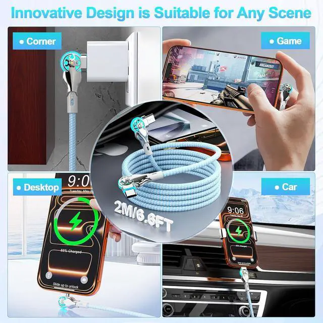 Alt view image 5 of 7 - Bidirectional 90 Degree 17 16 15 Charging Cable 6FT, 180°Rotating Angle USB C to USB C Charger Cable, High Speed Data Sync Charging Cord for 17/17 Pro/Max/Air/16/16 Pro/15/15 Pro