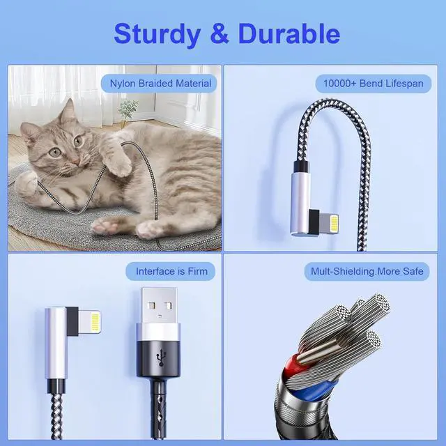 Alt view image 7 of 7 - 5Pack Right Angle Short Charger Cable 15CM+30CM*2+50CM+1M90 Degree USB A to Lightning Cable, Nylon Braided Sync Data Fast Charge Cord for 14 13 12 11 Pro Max Xs Xr 8 7 6 Plus SE