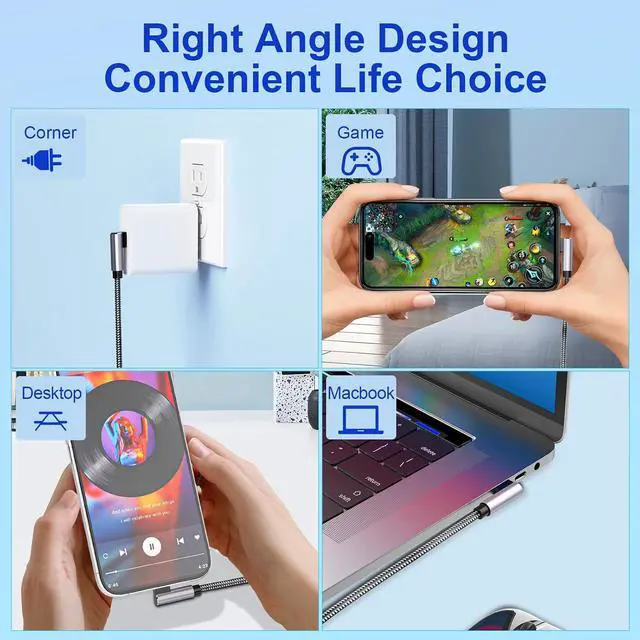Alt view image 6 of 7 - 3Pack Right Angle Short Charge Cable, 90 Degree USB A to Lightning Cable 15cm+30cm+30cm, Nylon Braided Sync Data Charger Cable, Fast Charge Cord for 14 13 12 11 Pro Max Xr 8 7 Plus