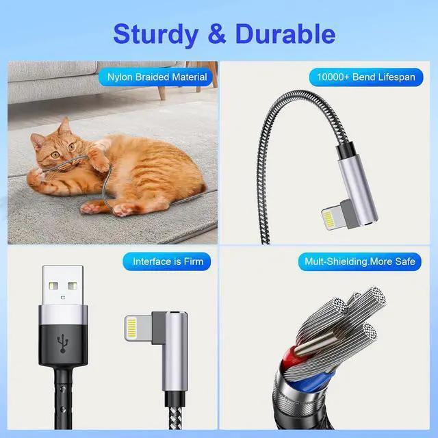 Alt view image 7 of 7 - 3Pack Right Angle Short Charge Cable, 90 Degree USB A to Lightning Cable 15cm+30cm+30cm, Nylon Braided Sync Data Charger Cable, Fast Charge Cord for 14 13 12 11 Pro Max Xr 8 7 Plus