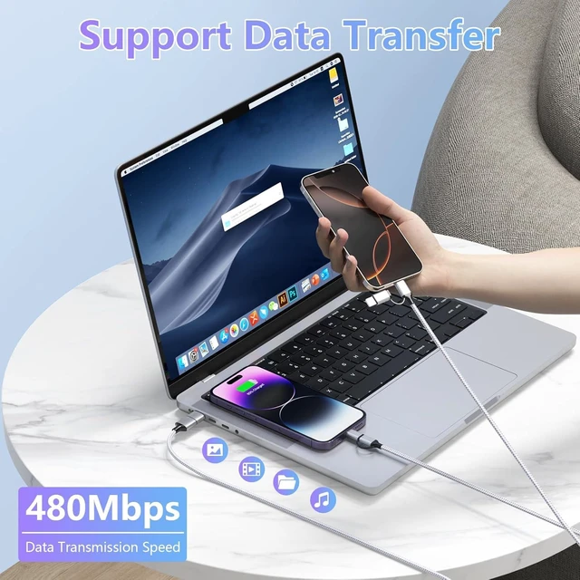 Alt view image 5 of 7 - 16FT/5M Multi 4 in 1 USB C Cable Lightning Charging Cable,60W Fast Charger & Data Transfer, Charger Cord with Lightning/Type C/USB A for 16/15/14,MacBook,,