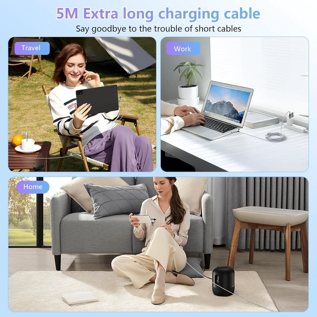 Alt view image 7 of 7 - 16FT/5M Multi 4 in 1 USB C Cable Lightning Charging Cable,60W Fast Charger & Data Transfer, Charger Cord with Lightning/Type C/USB A for 16/15/14,MacBook,,