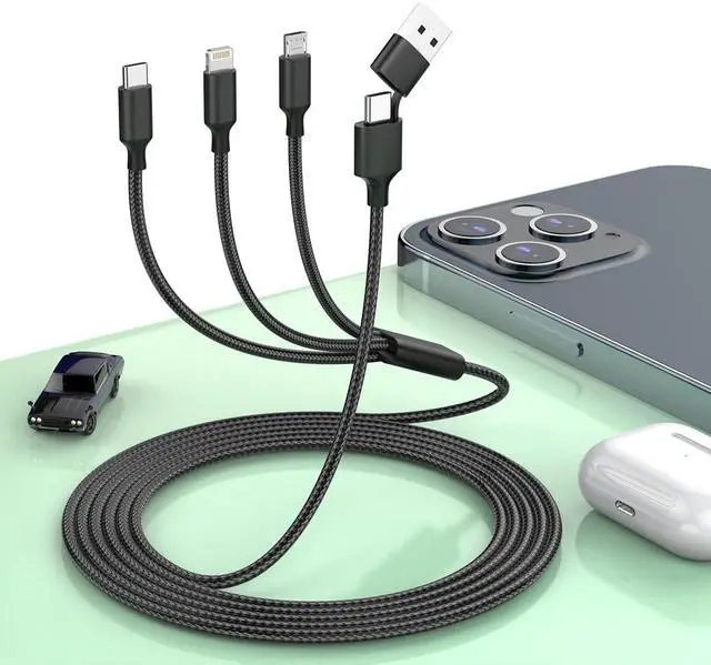 Main image of Multi 5 in 1 USB A/Type-C to USB C+Lightning/Micro USB Charging Cable for ,6FT Universal Nylon Braided Sync Data Charger Cord for 14 13 12 11 Plus Pro Max,,,Pixel,Android